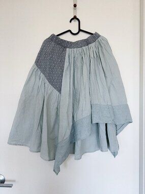 Designer Patchwork Midi Skirt – Sage Green | 100% Cotton, Boho, Asymmetrical